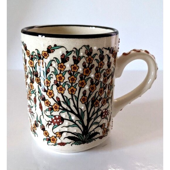 New Nakkas Ceramic Coffee Mug Traditional Handcrafted Floral Hobnails 10 oz - Picture 1 of 6